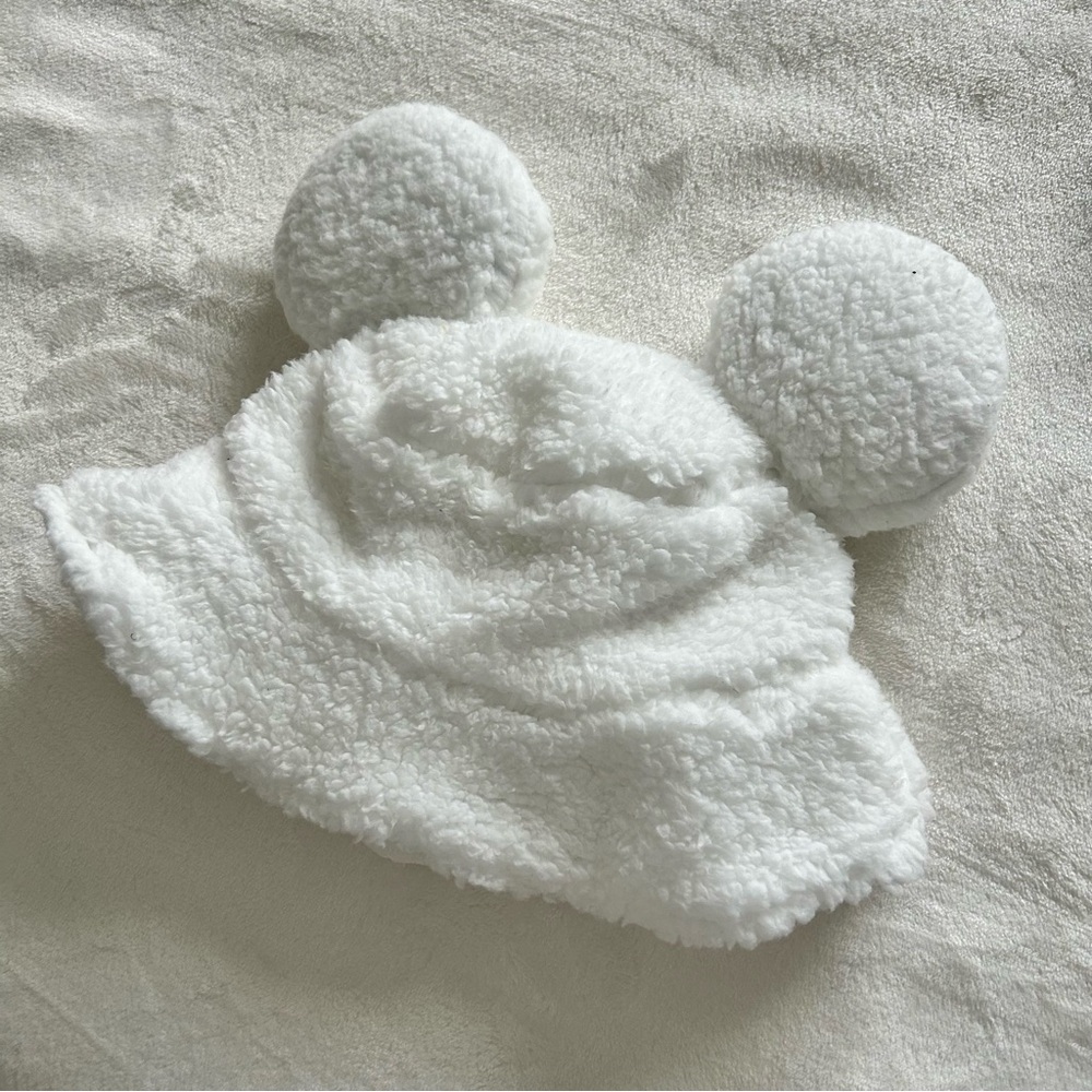 White Sherpa Mickey Ear Bucket Hat, Disney Bucket Hat